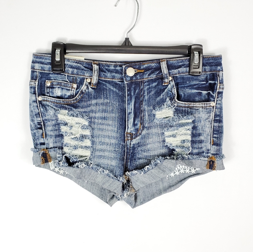 American Bazi Distressed Lace Peek Shorts